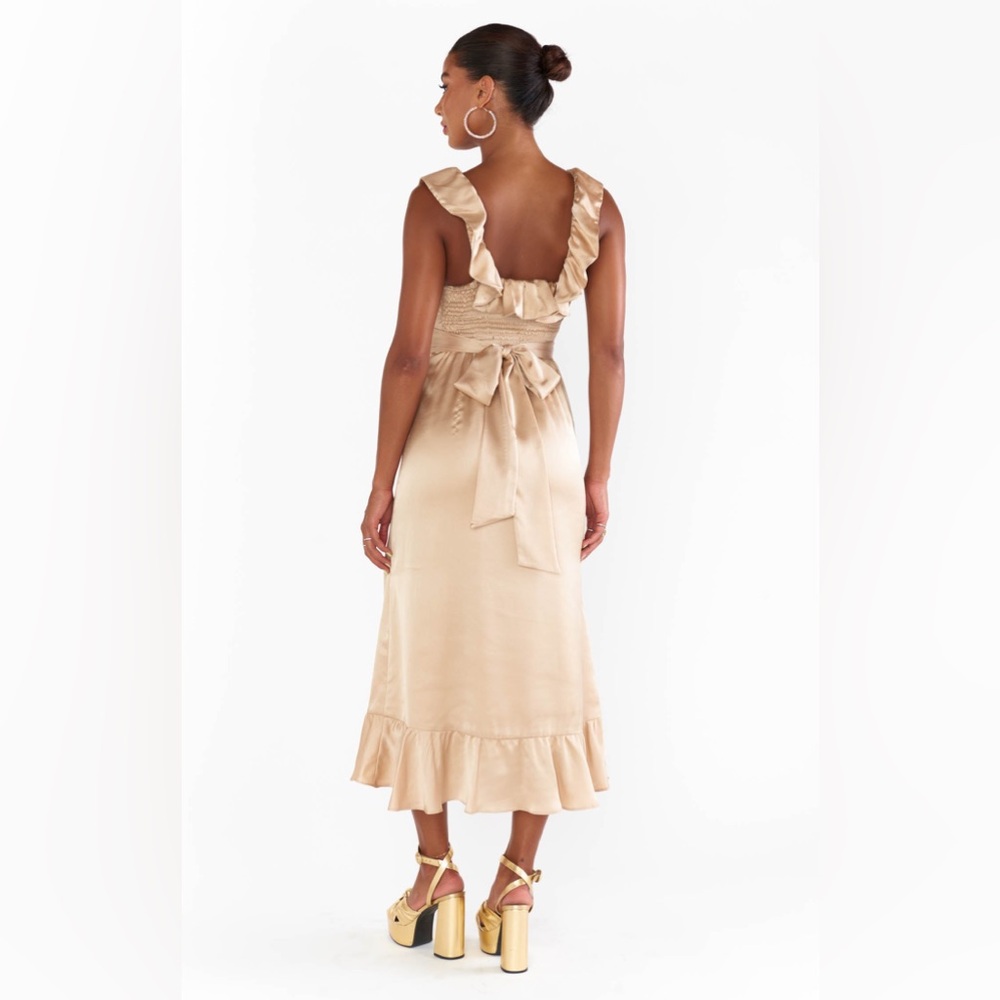Show Me Your MuMu Alexis Midi Dress Small Champagne Luxe Satin - Picture 7 of 14